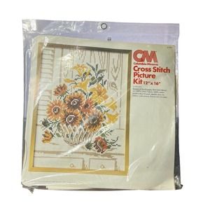 Vintage 1978 Columbia Minerva Basket of Sunflowers‎ Cross Stitch Kit